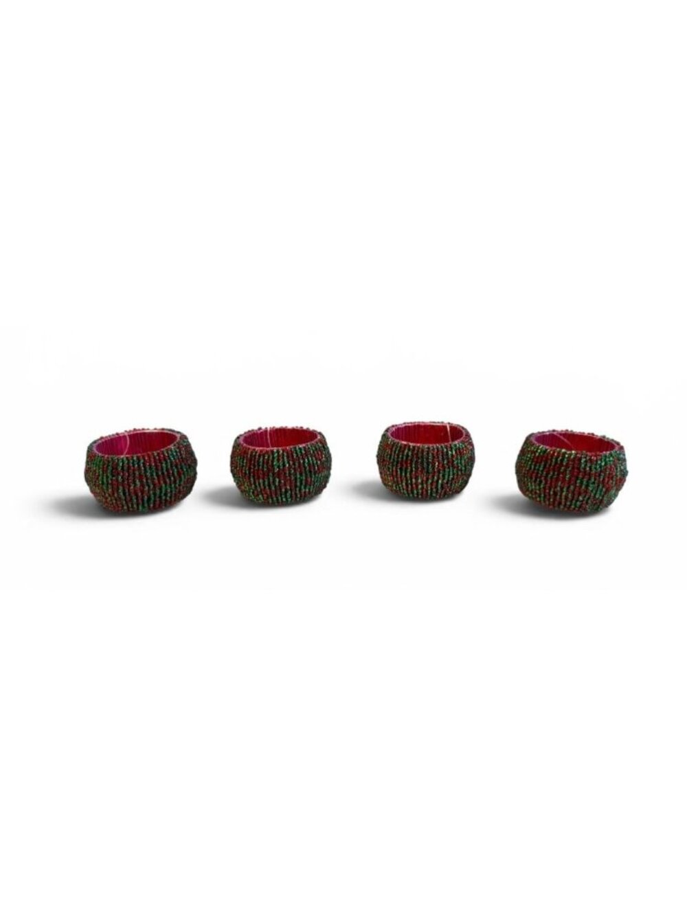 Set (4) Holiday Beaded Napkin Rings With Red & Green Accents
